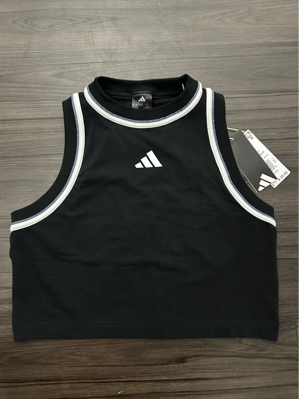 adidas Black Cropped Tank with White Trim size M L